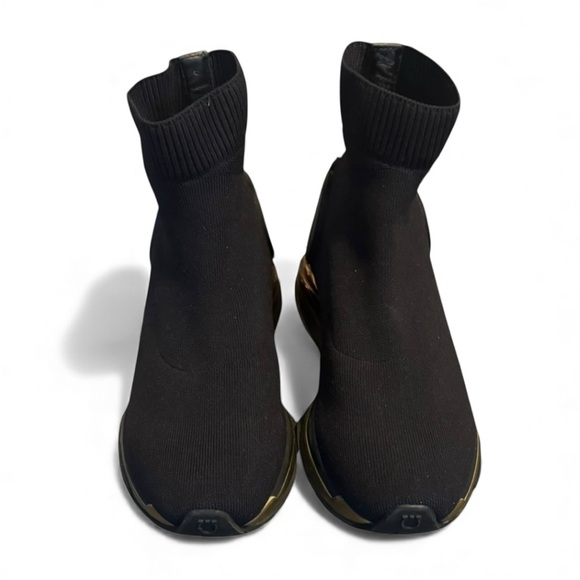 Salvatore Ferragamo Gancini Black Gold Sock Sneakers 8 Shoes Holiday Gift Ready - Picture 3 of 8